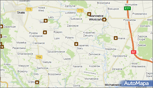 mapa Krasieniec Stary, Krasieniec Stary na mapie Targeo