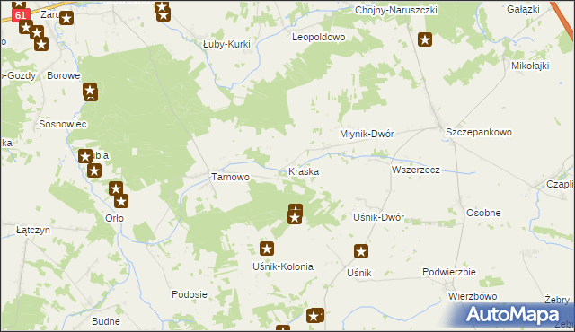 mapa Kraska gmina Miastkowo, Kraska gmina Miastkowo na mapie Targeo