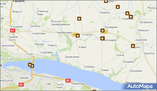 mapa Krępa gmina Dobrzyń nad Wisłą, Krępa gmina Dobrzyń nad Wisłą na mapie Targeo