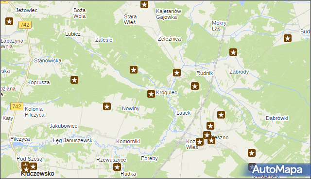 mapa Krogulec gmina Kluczewsko, Krogulec gmina Kluczewsko na mapie Targeo