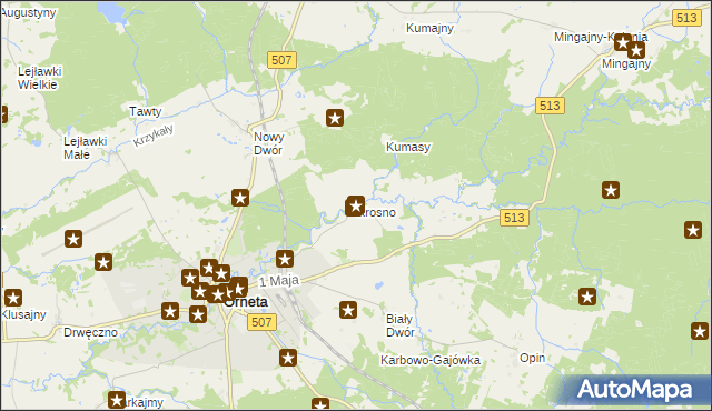 mapa Krosno gmina Orneta, Krosno gmina Orneta na mapie Targeo