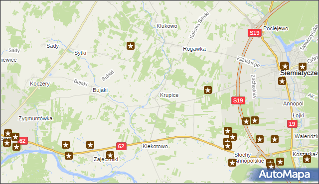 mapa Krupice gmina Siemiatycze, Krupice gmina Siemiatycze na mapie Targeo
