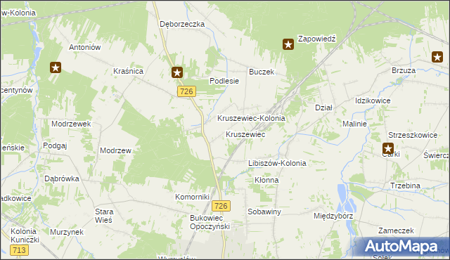 mapa Kruszewiec gmina Opoczno, Kruszewiec gmina Opoczno na mapie Targeo