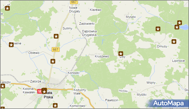 mapa Kruszewo gmina Biała Piska, Kruszewo gmina Biała Piska na mapie Targeo