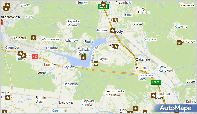 mapa Krynki gmina Brody, Krynki gmina Brody na mapie Targeo