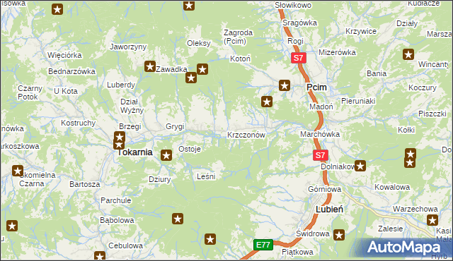 mapa Krzczonów gmina Tokarnia, Krzczonów gmina Tokarnia na mapie Targeo