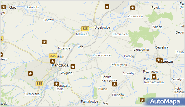 mapa Krzeczowice, Krzeczowice na mapie Targeo