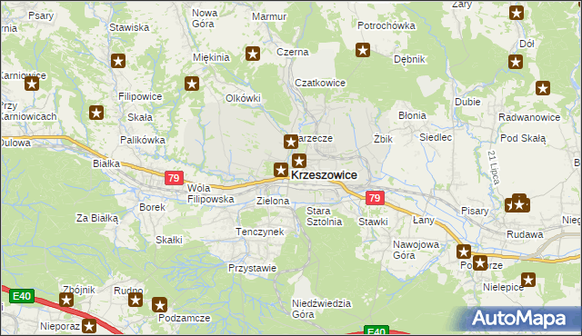 mapa Krzeszowice, Krzeszowice na mapie Targeo