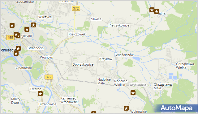 mapa Krzyków gmina Czernica, Krzyków gmina Czernica na mapie Targeo