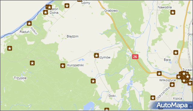 mapa Krzymów gmina Chojna, Krzymów gmina Chojna na mapie Targeo
