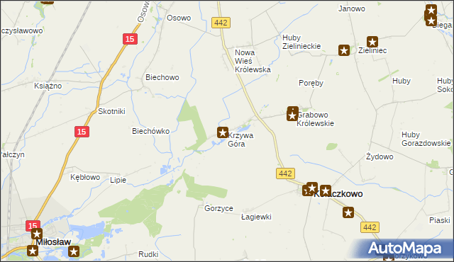 mapa Krzywa Góra gmina Kołaczkowo, Krzywa Góra gmina Kołaczkowo na mapie Targeo