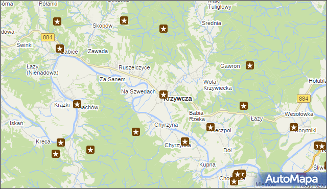 mapa Krzywcza, Krzywcza na mapie Targeo