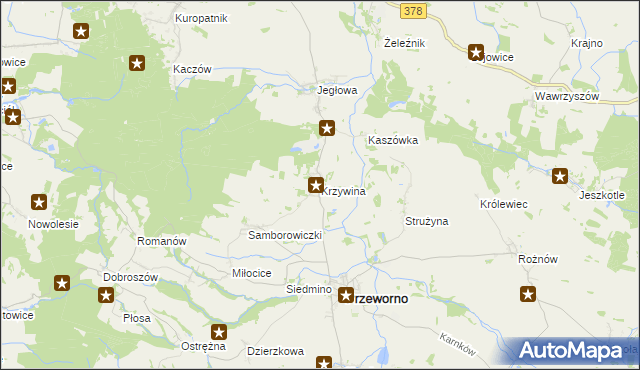 mapa Krzywina, Krzywina na mapie Targeo