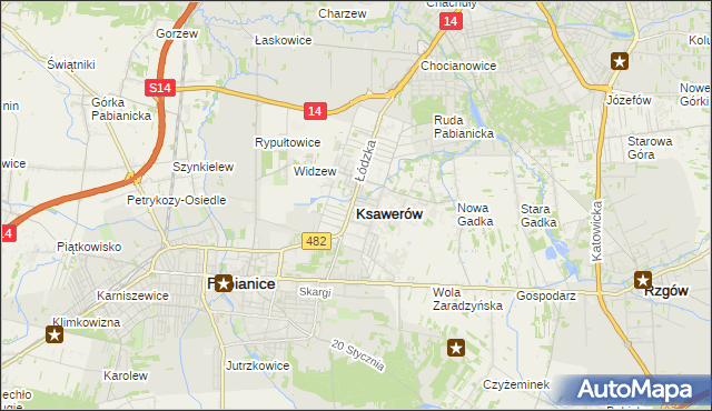 mapa Ksawerów powiat pabianicki, Ksawerów powiat pabianicki na mapie Targeo