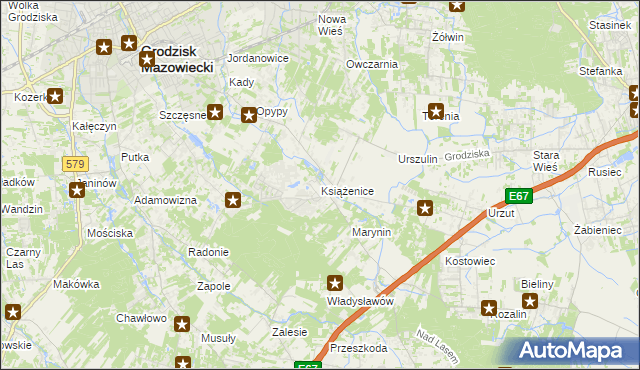 mapa Książenice gmina Grodzisk Mazowiecki, Książenice gmina Grodzisk Mazowiecki na mapie Targeo