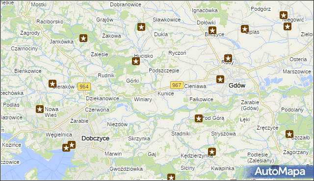 mapa Kunice gmina Gdów, Kunice gmina Gdów na mapie Targeo