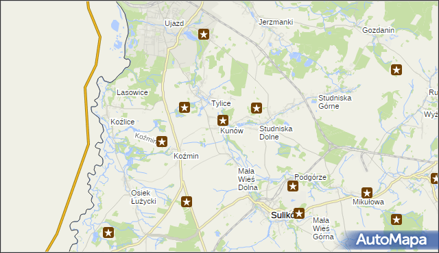 mapa Kunów gmina Zgorzelec, Kunów gmina Zgorzelec na mapie Targeo