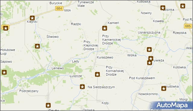 mapa Kuraszewo gmina Czyże, Kuraszewo gmina Czyże na mapie Targeo