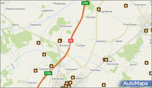mapa Kurowo gmina Kościan, Kurowo gmina Kościan na mapie Targeo