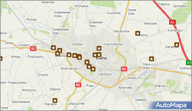 mapa Kutno, Kutno na mapie Targeo