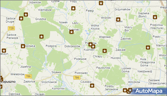 mapa Kuźniaki, Kuźniaki na mapie Targeo