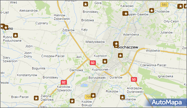 mapa Kuznocin gmina Sochaczew, Kuznocin gmina Sochaczew na mapie Targeo