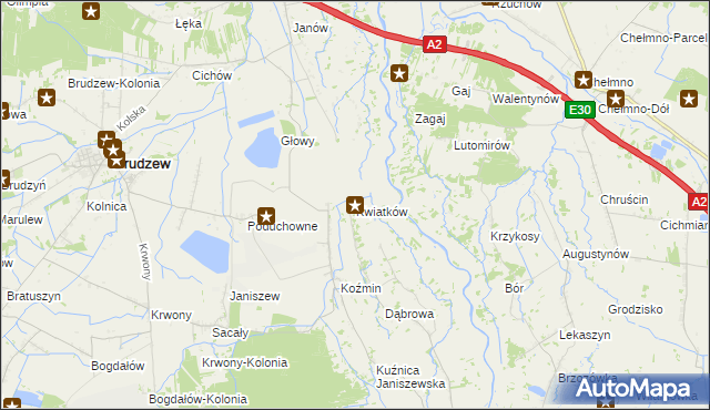 mapa Kwiatków gmina Brudzew, Kwiatków gmina Brudzew na mapie Targeo