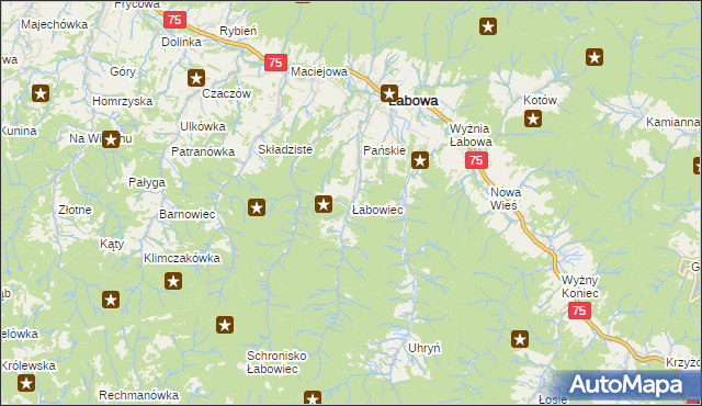 mapa Łabowiec, Łabowiec na mapie Targeo