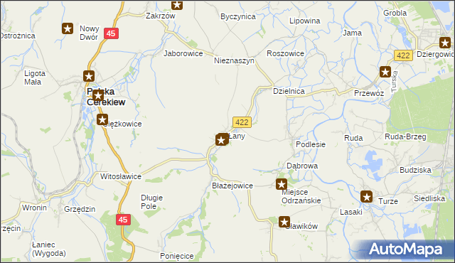 mapa Łany gmina Cisek, Łany gmina Cisek na mapie Targeo