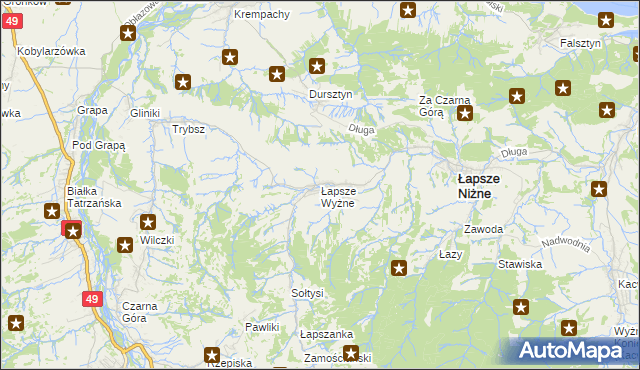 mapa Łapsze Wyżne, Łapsze Wyżne na mapie Targeo