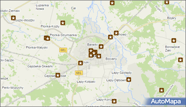 mapa Łapy, Łapy na mapie Targeo