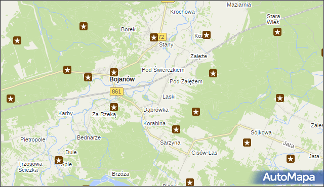 mapa Laski gmina Bojanów, Laski gmina Bojanów na mapie Targeo