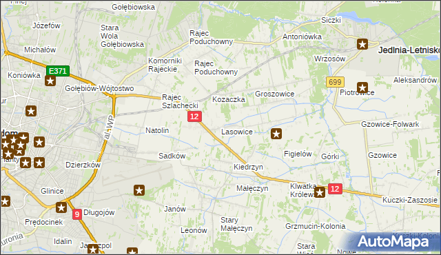 mapa Lasowice gmina Jedlnia-Letnisko, Lasowice gmina Jedlnia-Letnisko na mapie Targeo