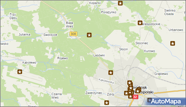 mapa Lasówki gmina Grodzisk Wielkopolski, Lasówki gmina Grodzisk Wielkopolski na mapie Targeo