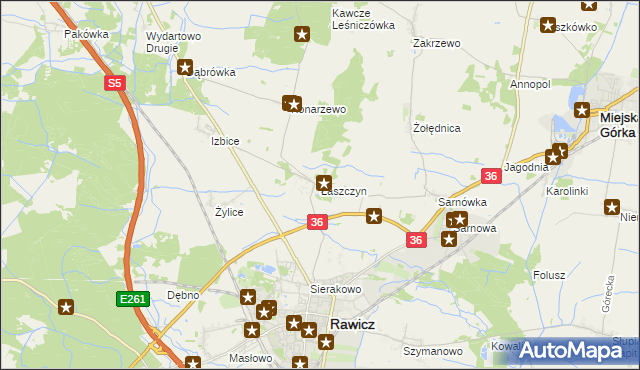 mapa Łaszczyn gmina Rawicz, Łaszczyn gmina Rawicz na mapie Targeo