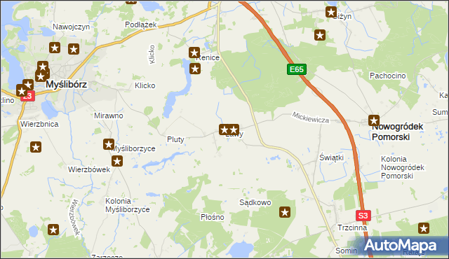 mapa Ławy gmina Myślibórz, Ławy gmina Myślibórz na mapie Targeo