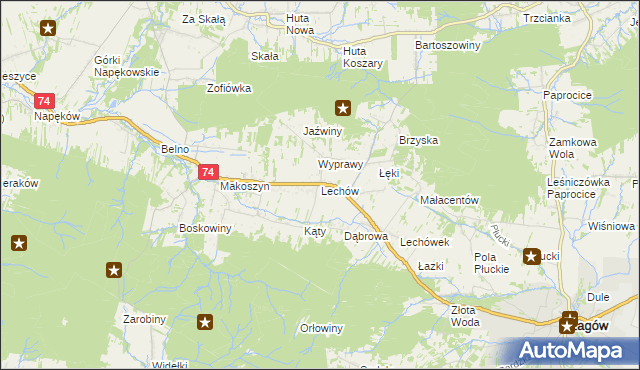 mapa Lechów gmina Bieliny, Lechów gmina Bieliny na mapie Targeo