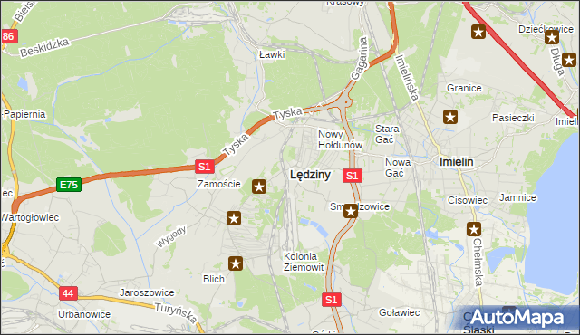 mapa Lędziny powiat bieruńsko-lędziński, Lędziny powiat bieruńsko-lędziński na mapie Targeo