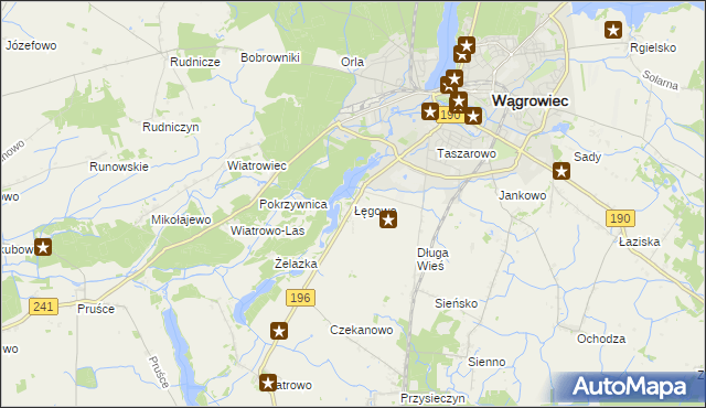 mapa Łęgowo gmina Wągrowiec, Łęgowo gmina Wągrowiec na mapie Targeo