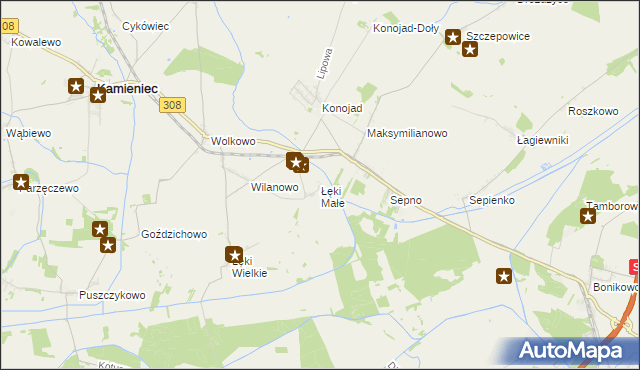 mapa Łęki Małe gmina Kamieniec, Łęki Małe gmina Kamieniec na mapie Targeo