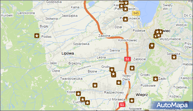 mapa Leśna gmina Lipowa, Leśna gmina Lipowa na mapie Targeo