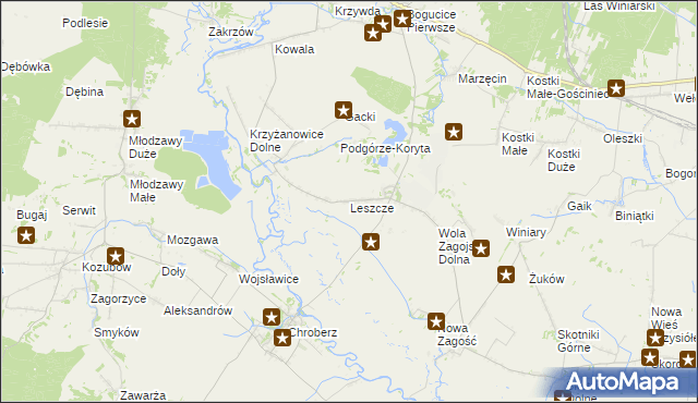 mapa Leszcze gmina Pińczów, Leszcze gmina Pińczów na mapie Targeo