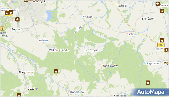 mapa Leszczyna gmina Złotoryja, Leszczyna gmina Złotoryja na mapie Targeo