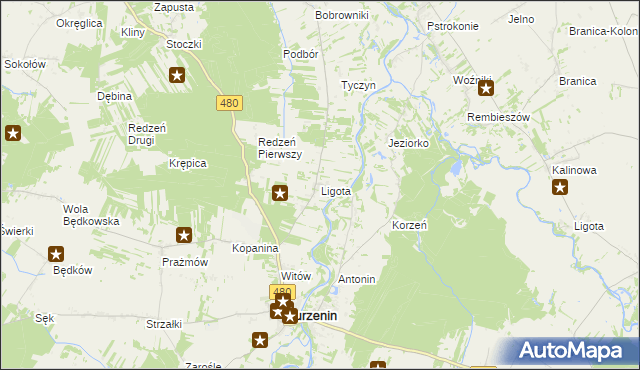 mapa Ligota gmina Burzenin, Ligota gmina Burzenin na mapie Targeo
