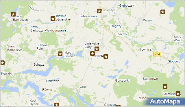 mapa Liniewo, Liniewo na mapie Targeo