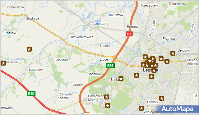 mapa Lipce gmina Miłkowice, Lipce gmina Miłkowice na mapie Targeo