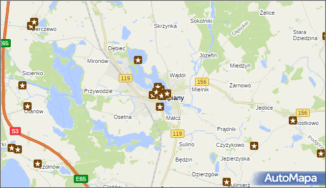 mapa Lipiany powiat pyrzycki, Lipiany powiat pyrzycki na mapie Targeo