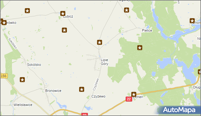 mapa Lipie Góry gmina Strzelce Krajeńskie, Lipie Góry gmina Strzelce Krajeńskie na mapie Targeo