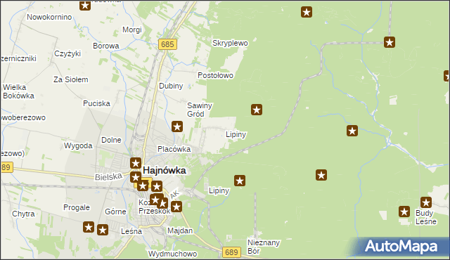 mapa Lipiny gmina Hajnówka, Lipiny gmina Hajnówka na mapie Targeo