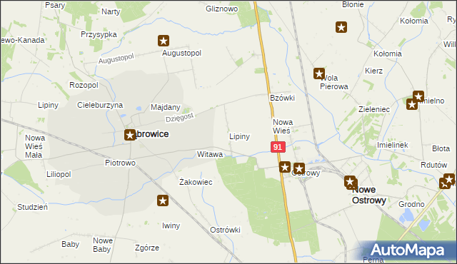mapa Lipiny gmina Nowe Ostrowy, Lipiny gmina Nowe Ostrowy na mapie Targeo